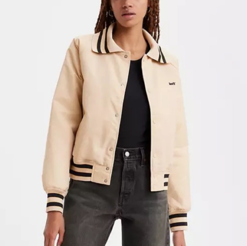 Levi’s After School Tan Jacket Medium  Oversize Varsity Baseball Jacket
